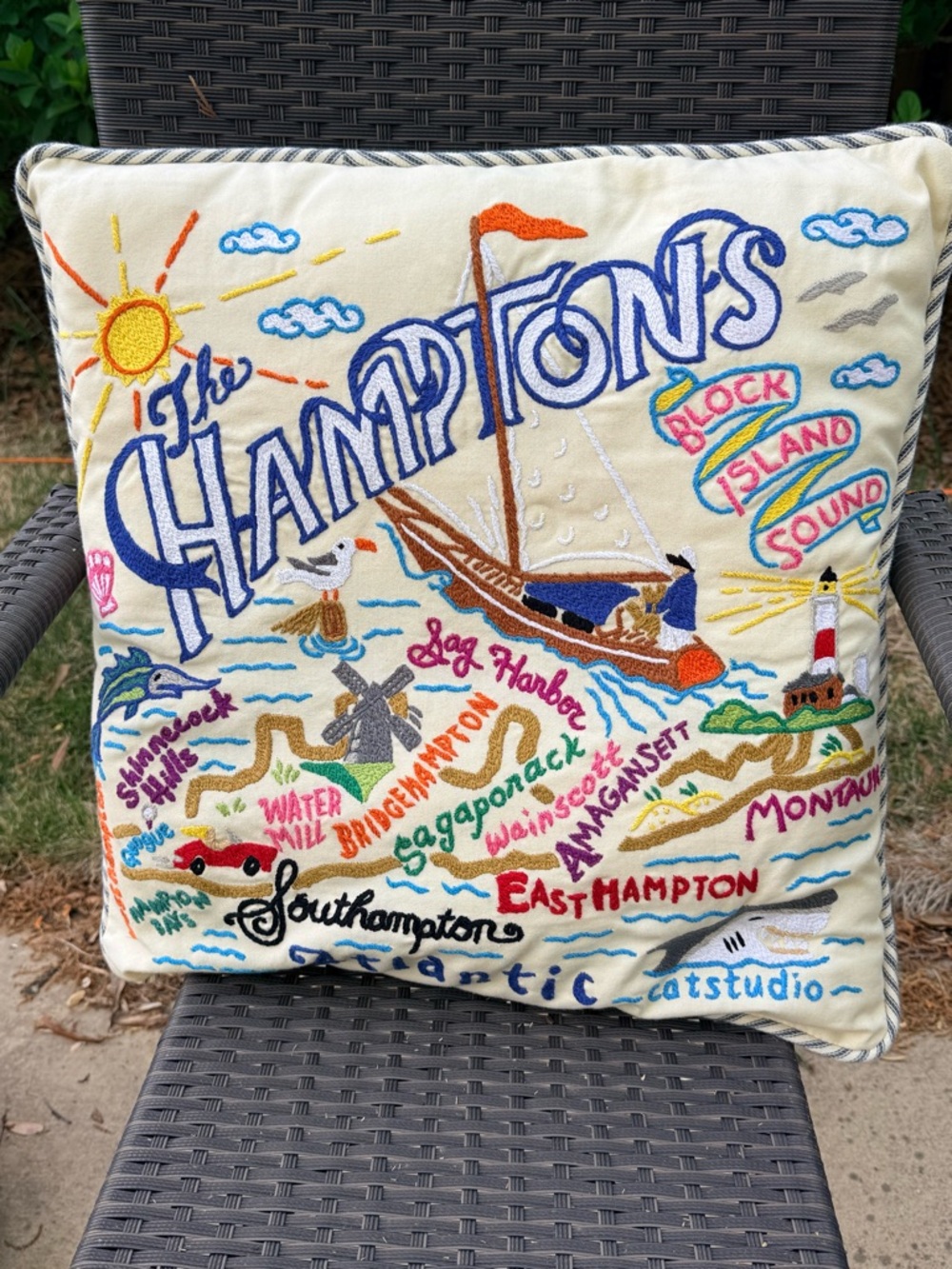 The Hamptons Hand Embroidered  Accent Pillow by Catstudio NWT
